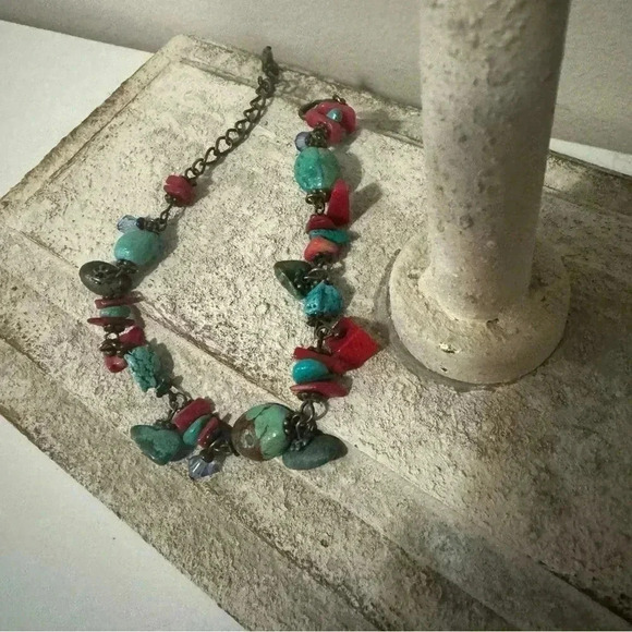 Southwestern boho coral and turquoise copper bracelet - Picture 5 of 5